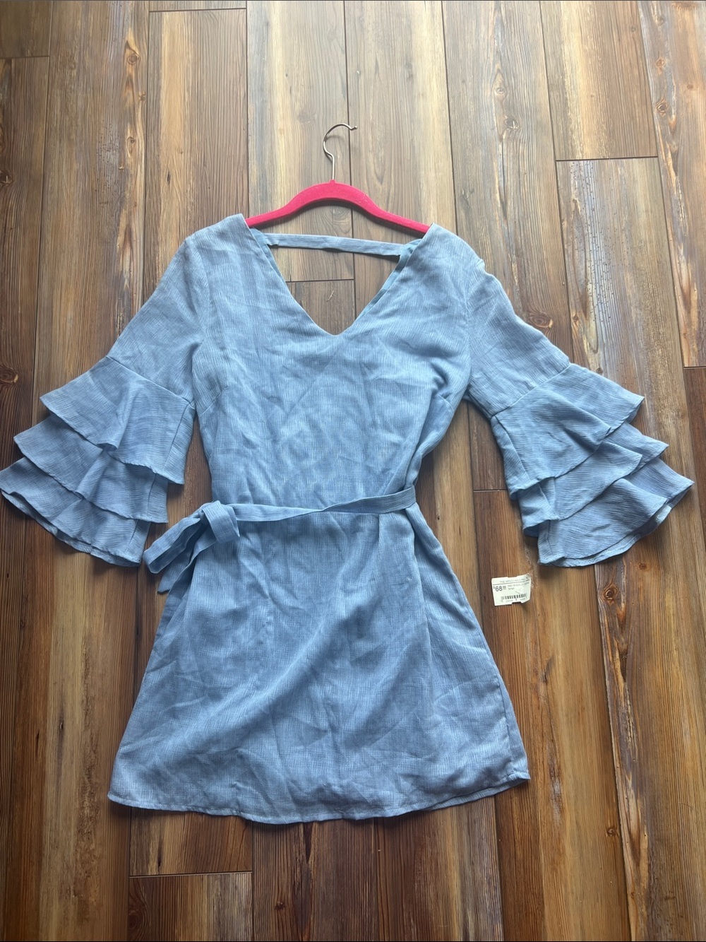 NWT The Impeccable Pig Light Blue V-Neck Ruffle-Sleeve Mini Dress